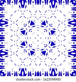 Traditional ornate portuguese azulejo. Vector seamless pattern theme. Fashionable design. Blue abstract background for web backdrop, print, pillows, surface texture, wallpaper, towels.