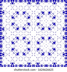 Traditional ornate portuguese azulejo. Vector seamless pattern theme. Fashionable design. Blue abstract background for web backdrop, print, pillows, surface texture, wallpaper, towels.