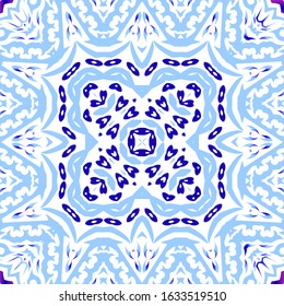 Traditional ornate portuguese azulejo. Vector seamless pattern theme. Fashionable design. Blue abstract background for web backdrop, print, pillows, surface texture, wallpaper, towels.