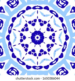 Traditional ornate portuguese azulejo. Vector seamless pattern theme. Fashionable design. Blue abstract background for web backdrop, print, pillows, surface texture, wallpaper, towels.