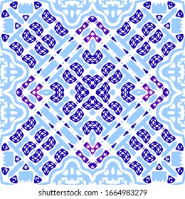 Traditional ornate portuguese azulejo. Vector seamless pattern theme. Fashionable design. Blue abstract background for web backdrop, print, pillows, surface texture, wallpaper, towels.