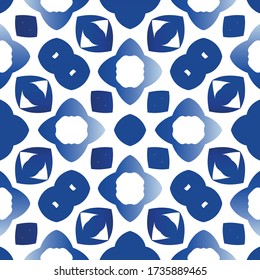 Traditional ornate portuguese azulejo. Vector seamless pattern collage. Stylish design. Blue abstract background for web backdrop, print, pillows, surface texture, wallpaper, towels.