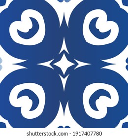 Traditional ornate portuguese azulejo. Vector seamless pattern texture. Modern design. Blue abstract background for web backdrop, print, pillows, surface texture, wallpaper, towels.