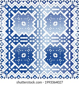 Traditional ornate portuguese azulejo. Vector seamless pattern illustration. Stylish design. Blue abstract background for web backdrop, print, pillows, surface texture, wallpaper, towels.