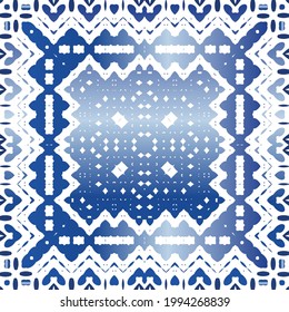 Traditional ornate portuguese azulejo. Vector seamless pattern illustration. Stylish design. Blue abstract background for web backdrop, print, pillows, surface texture, wallpaper, towels.