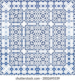 Traditional ornate portuguese azulejo. Vector seamless pattern illustration. Stylish design. Blue abstract background for web backdrop, print, pillows, surface texture, wallpaper, towels.