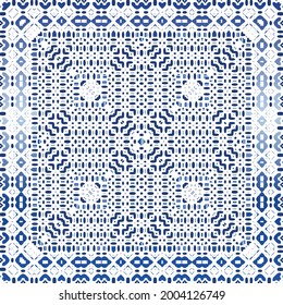 Traditional ornate portuguese azulejo. Vector seamless pattern illustration. Stylish design. Blue abstract background for web backdrop, print, pillows, surface texture, wallpaper, towels.