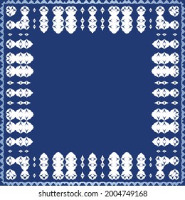 Traditional ornate portuguese azulejo. Vector seamless pattern collage. Bathroom design. Blue abstract background for web backdrop, print, pillows, surface texture, wallpaper, towels.