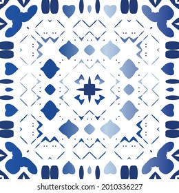 Traditional ornate portuguese azulejo. Vector seamless pattern illustration. Stylish design. Blue abstract background for web backdrop, print, pillows, surface texture, wallpaper, towels.