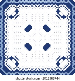 Traditional ornate portuguese azulejo. Vector seamless pattern collage. Bathroom design. Blue abstract background for web backdrop, print, pillows, surface texture, wallpaper, towels.