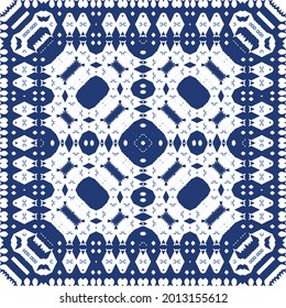 Traditional ornate portuguese azulejo. Vector seamless pattern watercolor. Original design. Blue abstract background for web backdrop, print, pillows, surface texture, wallpaper, towels.