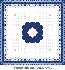 Traditional ornate portuguese azulejo. Vector seamless pattern collage. Bathroom design. Blue abstract background for web backdrop, print, pillows, surface texture, wallpaper, towels.