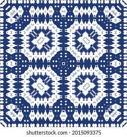 Traditional ornate portuguese azulejo. Vector seamless pattern watercolor. Original design. Blue abstract background for web backdrop, print, pillows, surface texture, wallpaper, towels.
