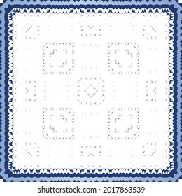 Traditional ornate portuguese azulejo. Vector seamless pattern collage. Bathroom design. Blue abstract background for web backdrop, print, pillows, surface texture, wallpaper, towels.