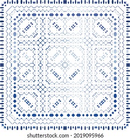 Traditional ornate portuguese azulejo. Vector seamless pattern illustration. Stylish design. Blue abstract background for web backdrop, print, pillows, surface texture, wallpaper, towels.