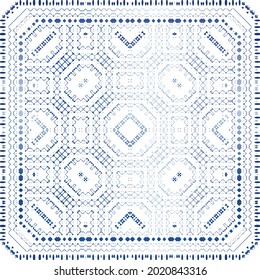Traditional ornate portuguese azulejo. Vector seamless pattern illustration. Stylish design. Blue abstract background for web backdrop, print, pillows, surface texture, wallpaper, towels.
