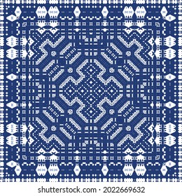Traditional ornate portuguese azulejo. Vector seamless pattern watercolor. Original design. Blue abstract background for web backdrop, print, pillows, surface texture, wallpaper, towels.