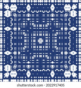 Traditional ornate portuguese azulejo. Vector seamless pattern watercolor. Original design. Blue abstract background for web backdrop, print, pillows, surface texture, wallpaper, towels.