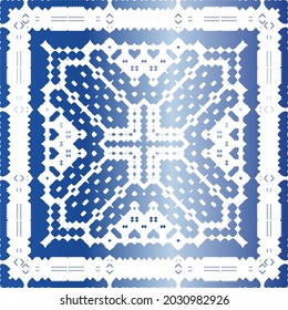 Traditional ornate portuguese azulejo. Vector seamless pattern illustration. Stylish design. Blue abstract background for web backdrop, print, pillows, surface texture, wallpaper, towels.