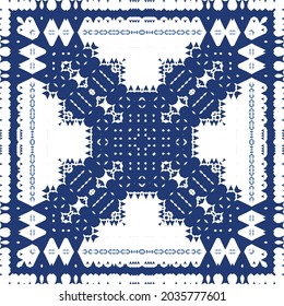 Traditional ornate portuguese azulejo. Vector seamless pattern watercolor. Original design. Blue abstract background for web backdrop, print, pillows, surface texture, wallpaper, towels.