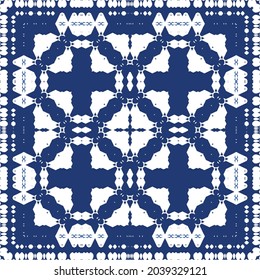 Traditional ornate portuguese azulejo. Vector seamless pattern watercolor. Original design. Blue abstract background for web backdrop, print, pillows, surface texture, wallpaper, towels.