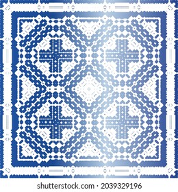 Traditional ornate portuguese azulejo. Vector seamless pattern illustration. Stylish design. Blue abstract background for web backdrop, print, pillows, surface texture, wallpaper, towels.