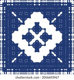 Traditional ornate portuguese azulejo. Vector seamless pattern watercolor. Original design. Blue abstract background for web backdrop, print, pillows, surface texture, wallpaper, towels.