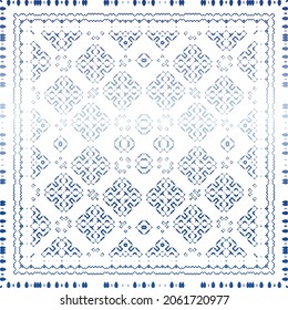 Traditional ornate portuguese azulejo. Vector seamless pattern illustration. Stylish design. Blue abstract background for web backdrop, print, pillows, surface texture, wallpaper, towels.