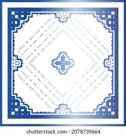 Traditional ornate portuguese azulejo. Vector seamless pattern illustration. Stylish design. Blue abstract background for web backdrop, print, pillows, surface texture, wallpaper, towels.