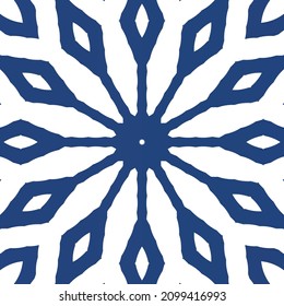 Traditional ornate portuguese azulejo. Vector seamless pattern poster. Creative design. Blue abstract background for web backdrop, print, pillows, surface texture, wallpaper, towels.
