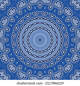 Traditional ornate portuguese azulejo. Vector seamless pattern flyer. Bathroom design. Blue abstract background for web backdrop, print, pillows, surface texture, wallpaper, towels.