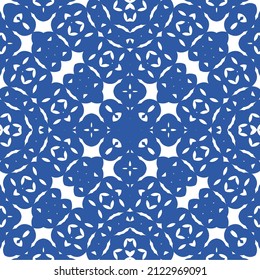 Traditional ornate portuguese azulejo. Vector seamless pattern elements. Hand drawn design. Blue abstract background for web backdrop, print, pillows, surface texture, wallpaper, towels.