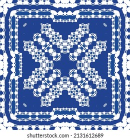 Traditional ornate portuguese azulejo. Vector seamless pattern concept. Modern design. Blue abstract background for web backdrop, print, pillows, surface texture, wallpaper, towels.