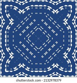 Traditional ornate portuguese azulejo. Vector seamless pattern poster. Creative design. Blue abstract background for web backdrop, print, pillows, surface texture, wallpaper, towels.