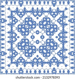 Traditional ornate portuguese azulejo. Vector seamless pattern elements. Hand drawn design. Blue abstract background for web backdrop, print, pillows, surface texture, wallpaper, towels.