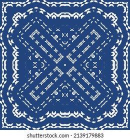 Traditional ornate portuguese azulejo. Vector seamless pattern poster. Creative design. Blue abstract background for web backdrop, print, pillows, surface texture, wallpaper, towels.