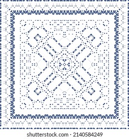 Traditional ornate portuguese azulejo. Vector seamless pattern flyer. Bathroom design. Blue abstract background for web backdrop, print, pillows, surface texture, wallpaper, towels.