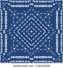 Traditional ornate portuguese azulejo. Vector seamless pattern poster. Creative design. Blue abstract background for web backdrop, print, pillows, surface texture, wallpaper, towels.