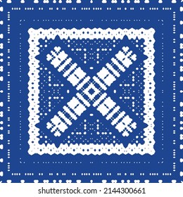 Traditional ornate portuguese azulejo. Vector seamless pattern frame. Colored design. Blue abstract background for web backdrop, print, pillows, surface texture, wallpaper, towels.