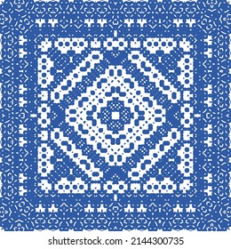 Traditional ornate portuguese azulejo. Vector seamless pattern elements. Hand drawn design. Blue abstract background for web backdrop, print, pillows, surface texture, wallpaper, towels.