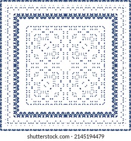 Traditional ornate portuguese azulejo. Vector seamless pattern flyer. Bathroom design. Blue abstract background for web backdrop, print, pillows, surface texture, wallpaper, towels.