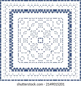 Traditional ornate portuguese azulejo. Vector seamless pattern flyer. Bathroom design. Blue abstract background for web backdrop, print, pillows, surface texture, wallpaper, towels.