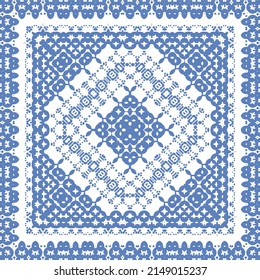 Traditional ornate portuguese azulejo. Vector seamless pattern elements. Hand drawn design. Blue abstract background for web backdrop, print, pillows, surface texture, wallpaper, towels.