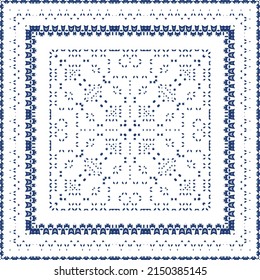 Traditional ornate portuguese azulejo. Vector seamless pattern flyer. Bathroom design. Blue abstract background for web backdrop, print, pillows, surface texture, wallpaper, towels.