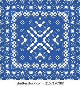 Traditional ornate portuguese azulejo. Vector seamless pattern elements. Hand drawn design. Blue abstract background for web backdrop, print, pillows, surface texture, wallpaper, towels.