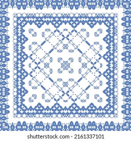 Traditional ornate portuguese azulejo. Vector seamless pattern elements. Hand drawn design. Blue abstract background for web backdrop, print, pillows, surface texture, wallpaper, towels.