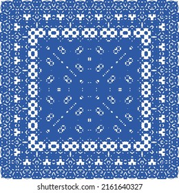 Traditional ornate portuguese azulejo. Vector seamless pattern elements. Hand drawn design. Blue abstract background for web backdrop, print, pillows, surface texture, wallpaper, towels.