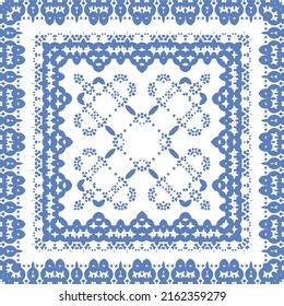 Traditional ornate portuguese azulejo. Vector seamless pattern elements. Hand drawn design. Blue abstract background for web backdrop, print, pillows, surface texture, wallpaper, towels.