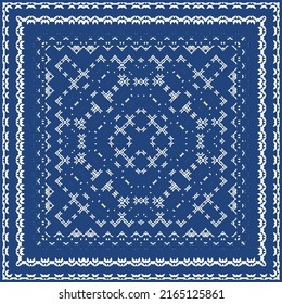 Traditional ornate portuguese azulejo. Vector seamless pattern poster. Creative design. Blue abstract background for web backdrop, print, pillows, surface texture, wallpaper, towels.