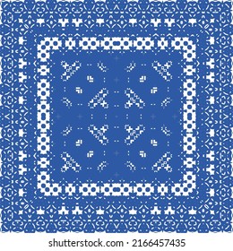 Traditional ornate portuguese azulejo. Vector seamless pattern elements. Hand drawn design. Blue abstract background for web backdrop, print, pillows, surface texture, wallpaper, towels.
